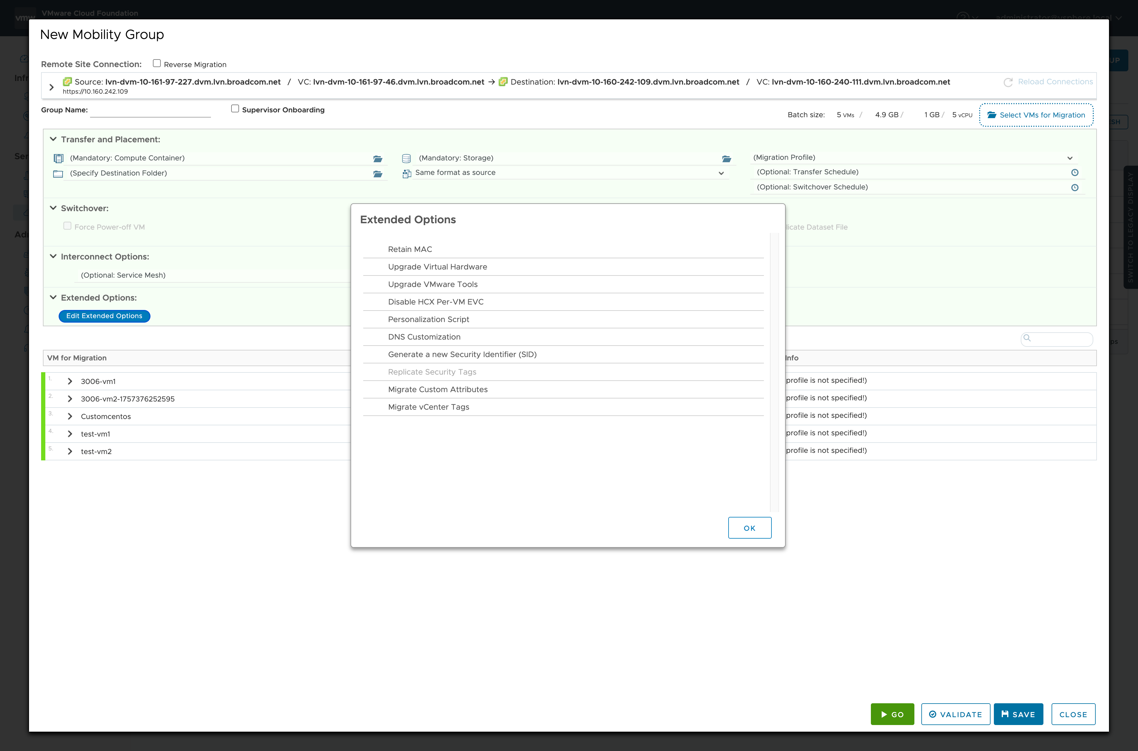 Legacy HCX execution UI with nested interactions