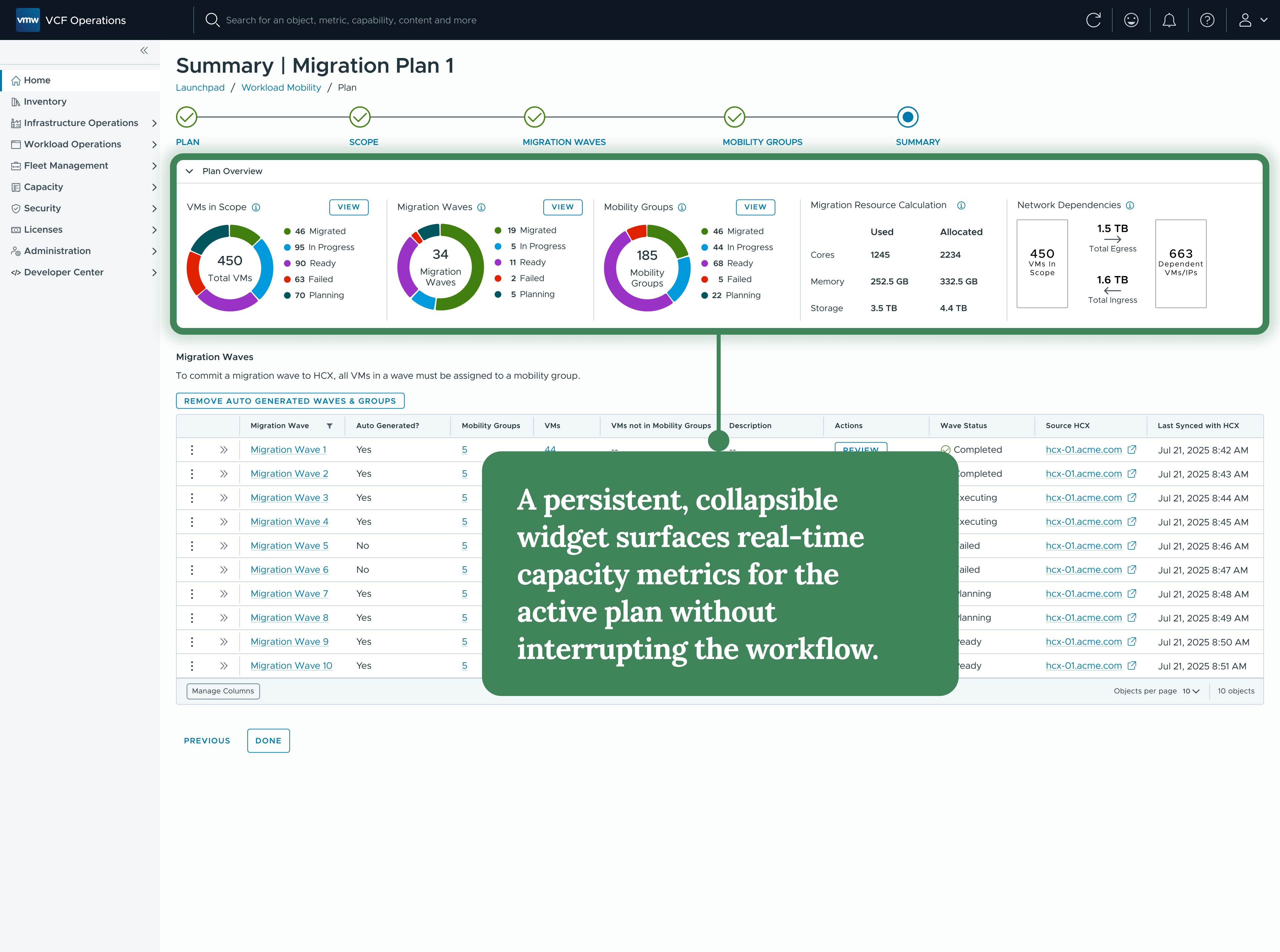 Workflow with sticky, collapsible summary widget
